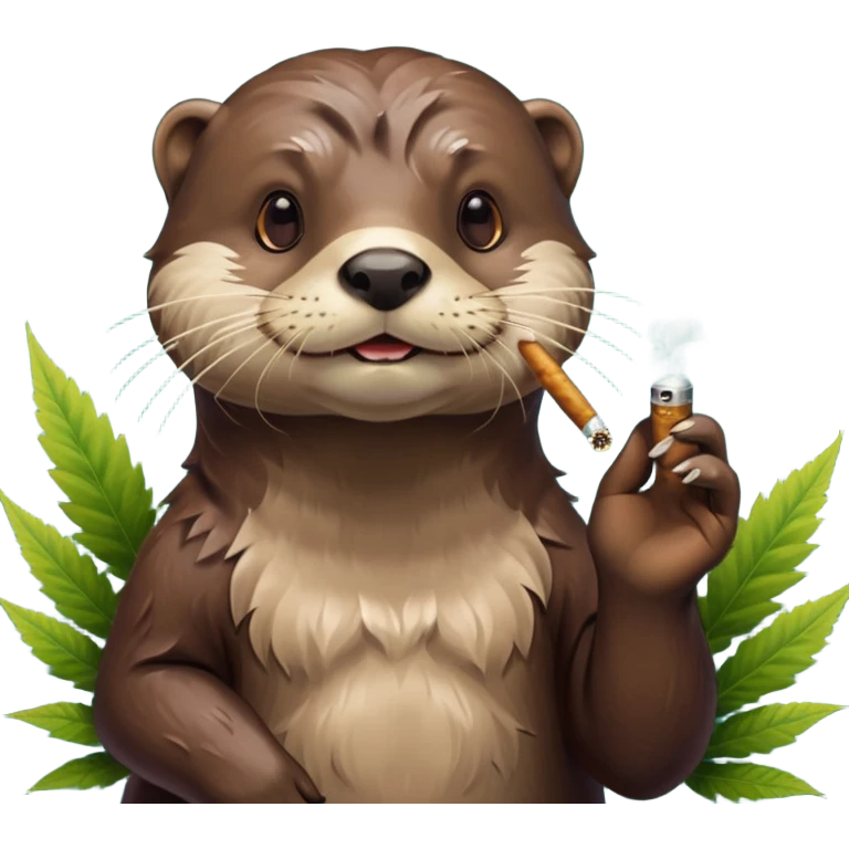 a otter smoking a joint surrounded by marijuana fumes emoji