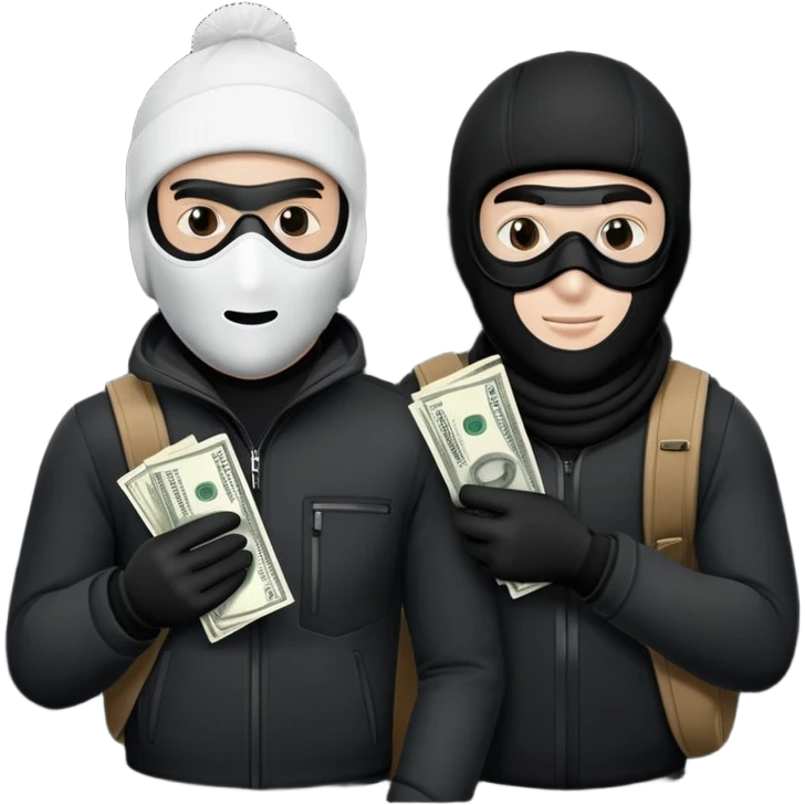 Two men one white and the other black one Ski mask holding money bag emoji