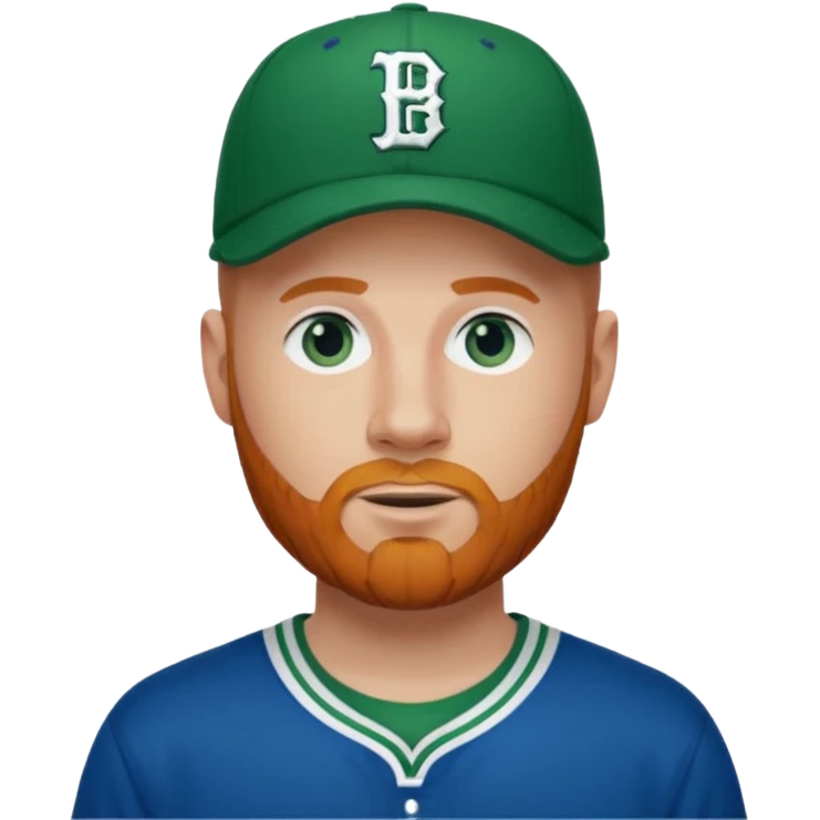 Bald white man with ginger beard, blue eyes in Tatum Celtics jersey and Celtics baseball cap emoji