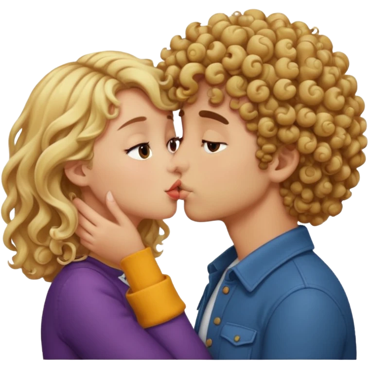 Brown curly haired boy kissing blonde girl emoji