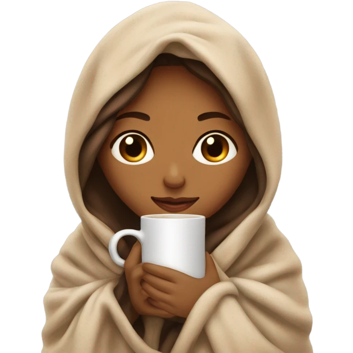 girl inside a blanket sipping coffee eyes closed emoji