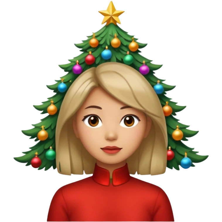 a asian woman whose hair is a Christmas tree emoji