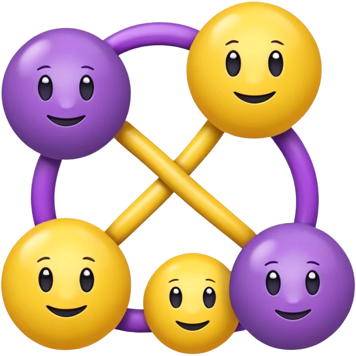 five yellow balls connected by links to a central purple ball, arranged around the purple ball, simple emoji style, simple design emoji