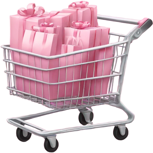 shopping cart full of light pink gift bags emoji
