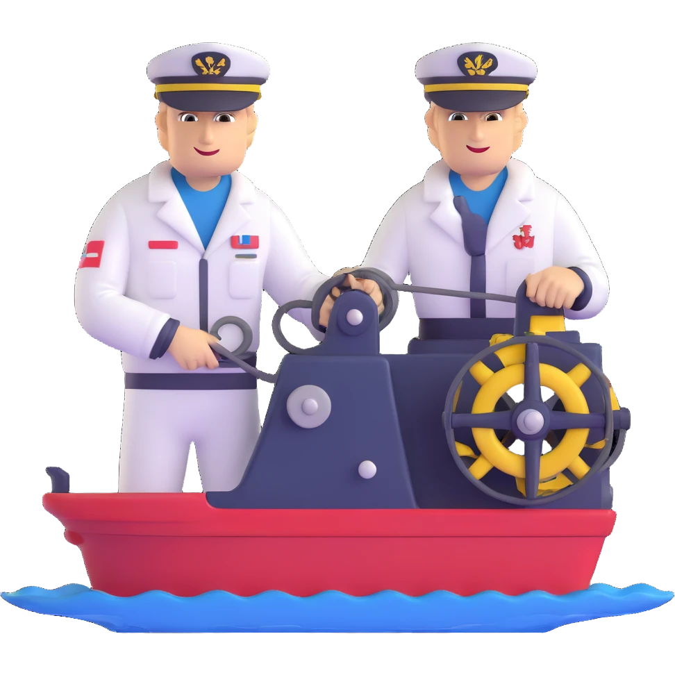 Russian sailor with captain hat operating a winch on oceanography research vessel emoji