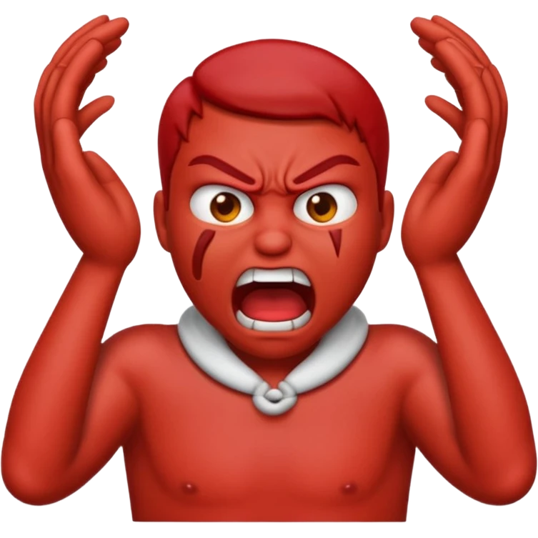 Create an emoji choking violently with hands on neck looking mad emoji