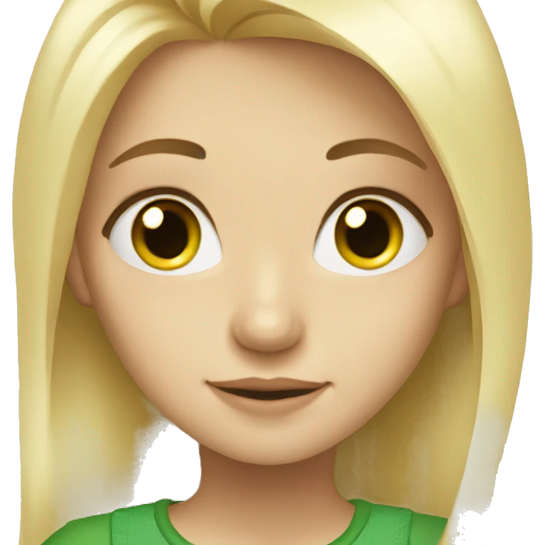 Girl, blonde hair, white, green eyes;man, emoji