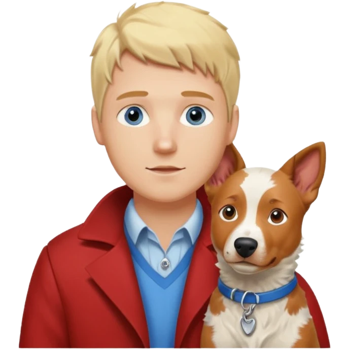 Blonde hair blue eye man with cattle dog emoji