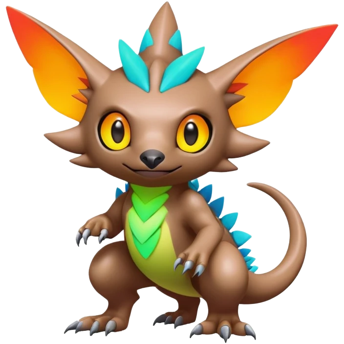 Tropical futuristic lush warm-colored modern colorful neon-colored Fakémon-Digimon-Trico-Vernid-creature emoji