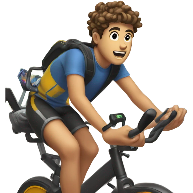 Peddle powered gaming computer driven by a teenage boy  emoji