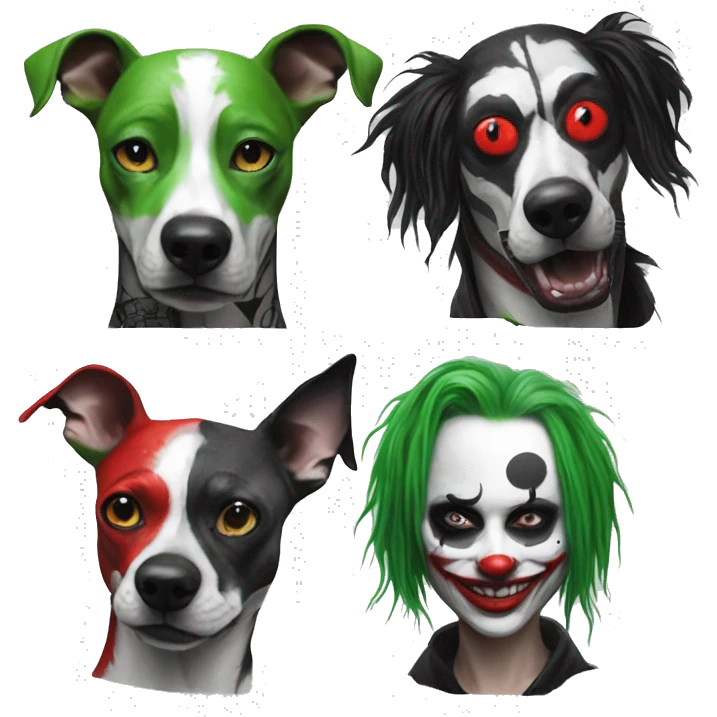 Punk Green gray black red punk dog joker Harley Quinn mime clown facepaint tattoos punk lurcher surrealism  emoji