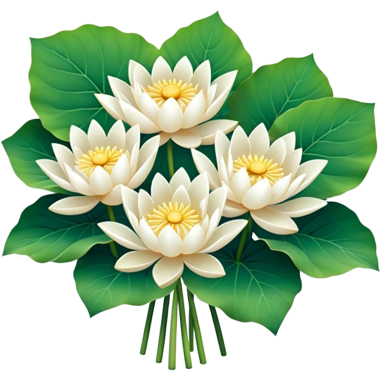 bouquet white Nymphaea lotus,stem, lotus leaf emoji