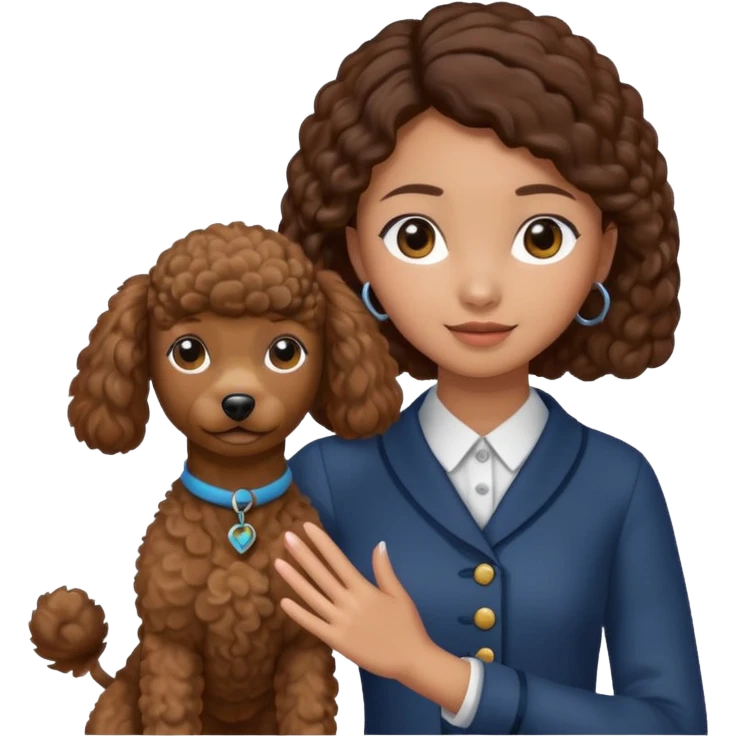 Asia tie up hair girl with brown poodle say good bye emoji