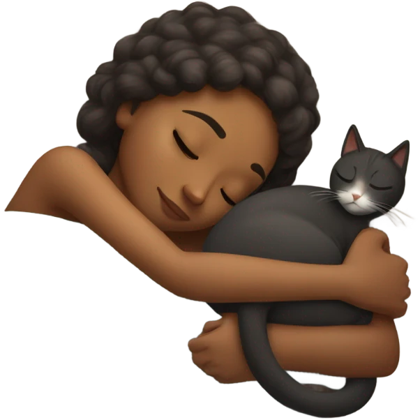 a girl sleeping with ver cat emoji