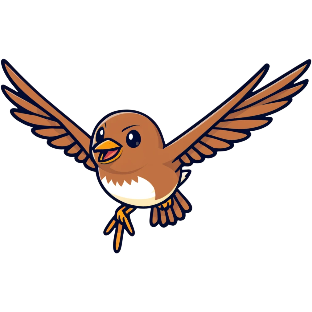 Cetti's warbler bird flying with wings spread emoji