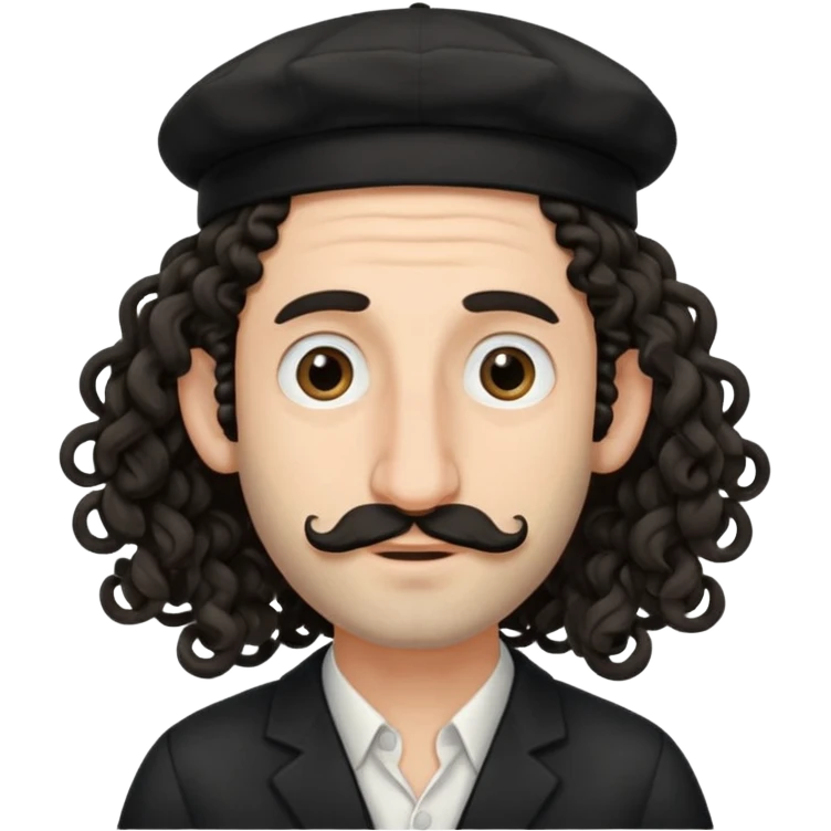jewish jew man's face, wearing a tiny black kippah and 2 curly long hair strands near the ears, big nose, only face, no body, no mustache emoji
