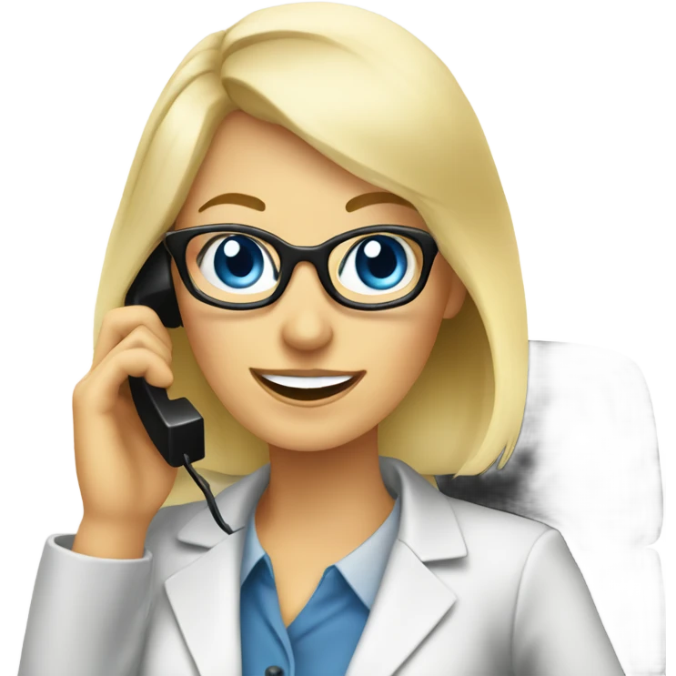 Elegant blonde office lady with glasses happy blue eyes talking on a phone  emoji