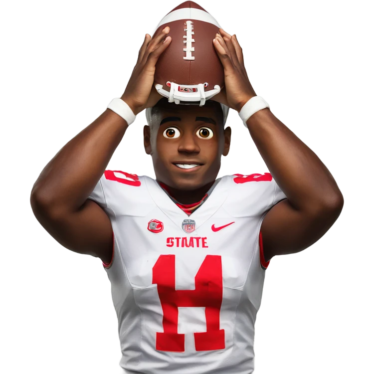 Ohio state football player with Hands together over his head emoji