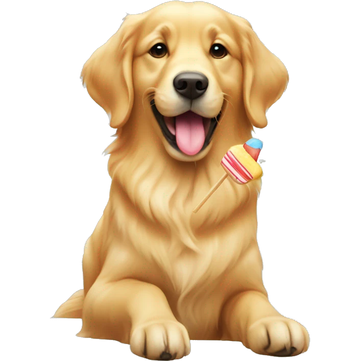 Golden retriever eating a popsicle emoji