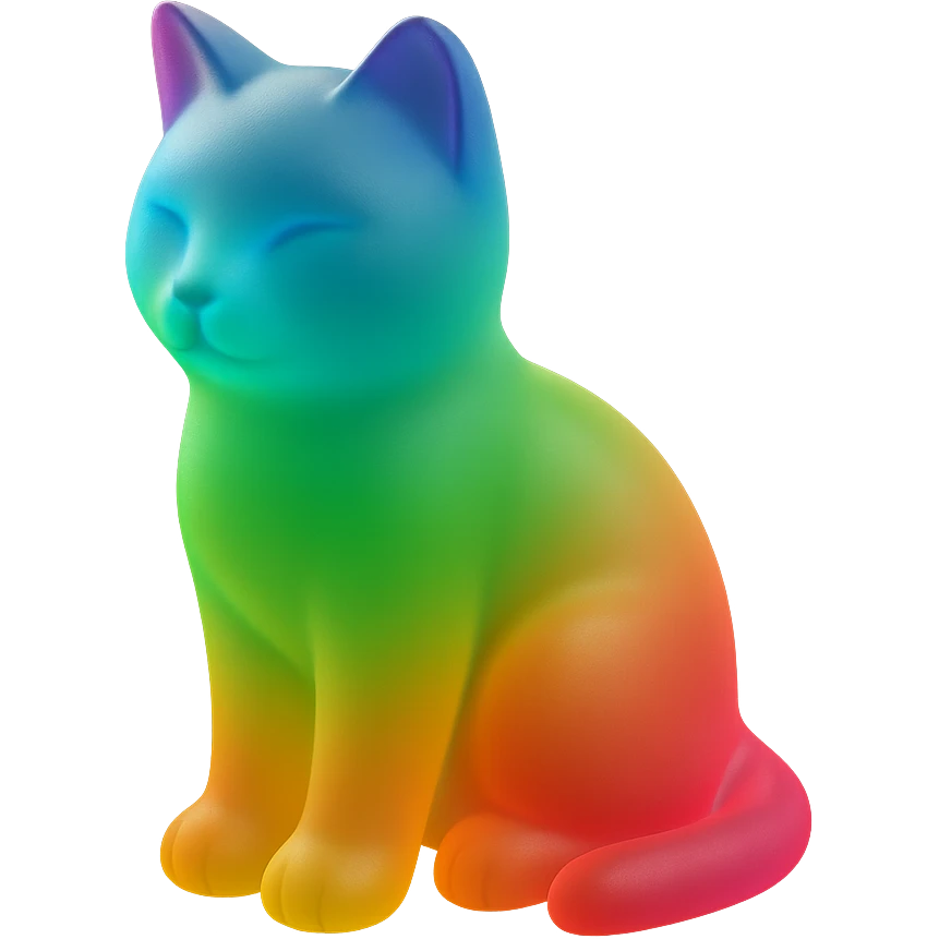 3D glass cat with rainbow colors emoji