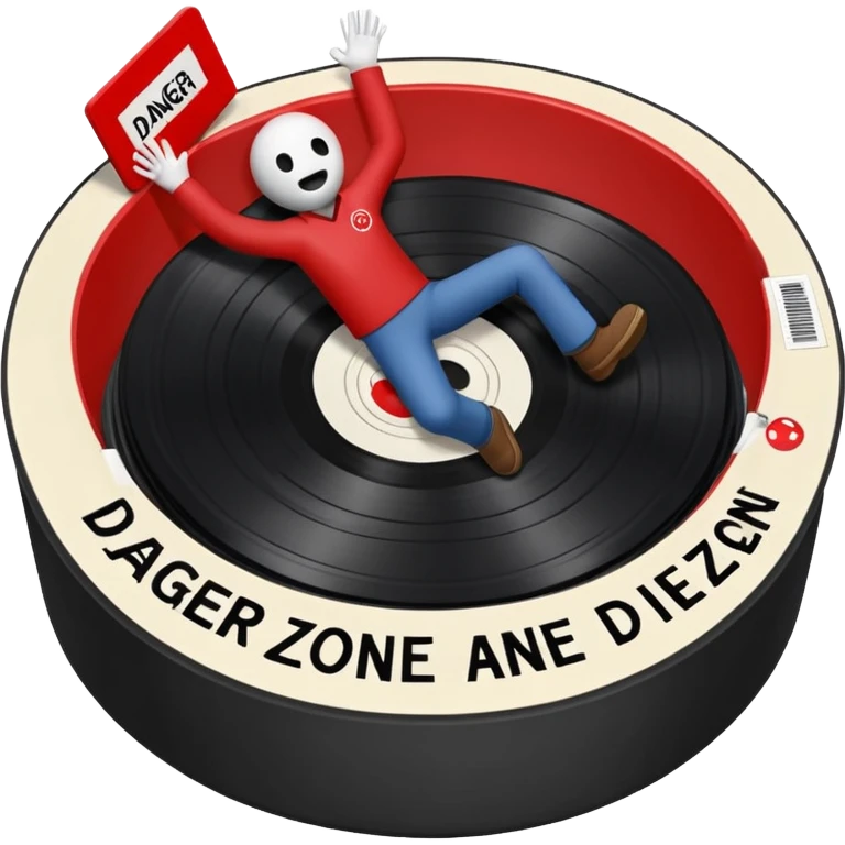 A stick figure falling into a pit full of vinyl records, like a 'Danger Zone' sign emoji