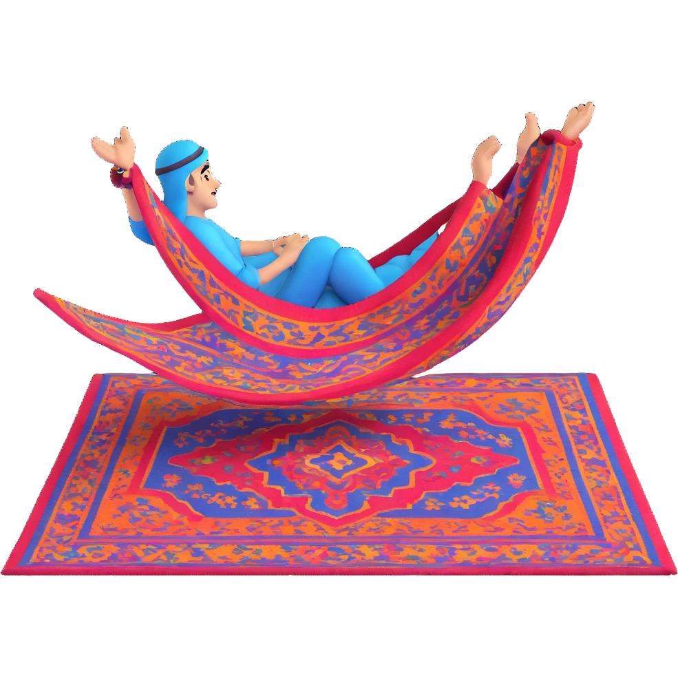 arabic character on a flying carpet with colorful carpet emoji