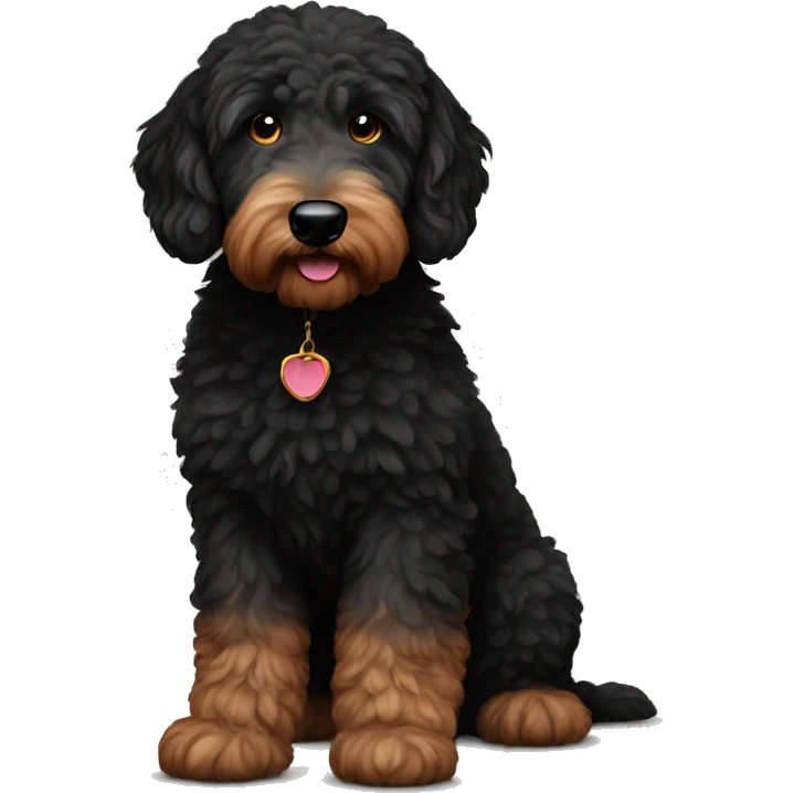 A black golden doodle with brown eyes emoji