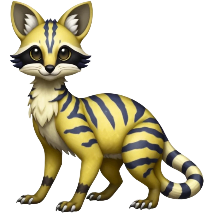 Rare realistic tropical exotic cute epic pretty beautiful handsome gorgeous aesthetic colorful vibrant Vernid-Protogen-Primagen-Wickerbeast-Genet-Trico-species-Fakemon-hybrid-creature by LiLaiRa, beautiful intricate markings, full body emoji