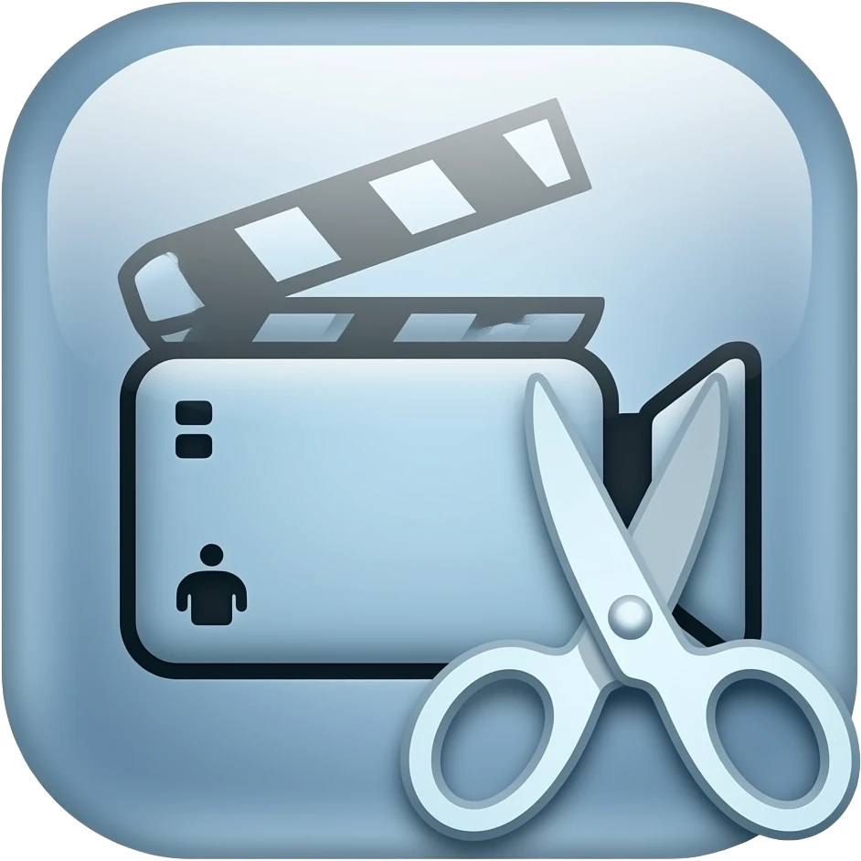 Glossy video editing icon by a video icon and scissor. emoji