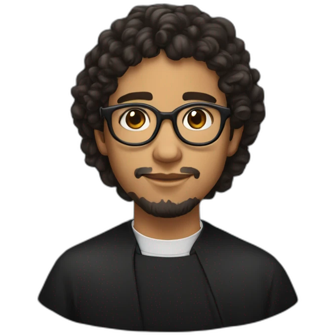 young mexican catholic priest beard, curly hair, with rounded glasses and clerygman emoji
