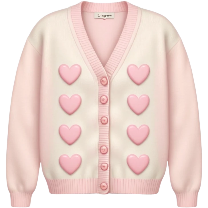 Ivory cardigan with light pink hearts and heart-shaped pastel pink buttons  emoji