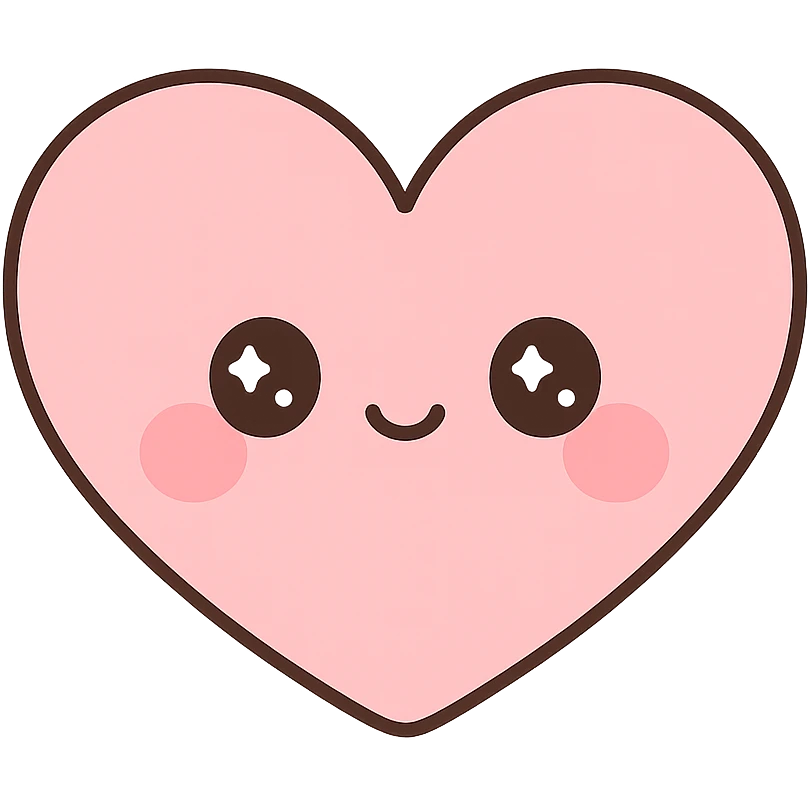 cute heart with blushing cheeks, kawaii style, soft, cheerful, simple emoji