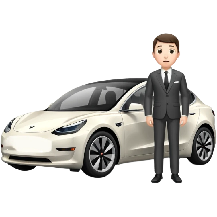 White tesla model 3 with a sleaky physician next to it emoji