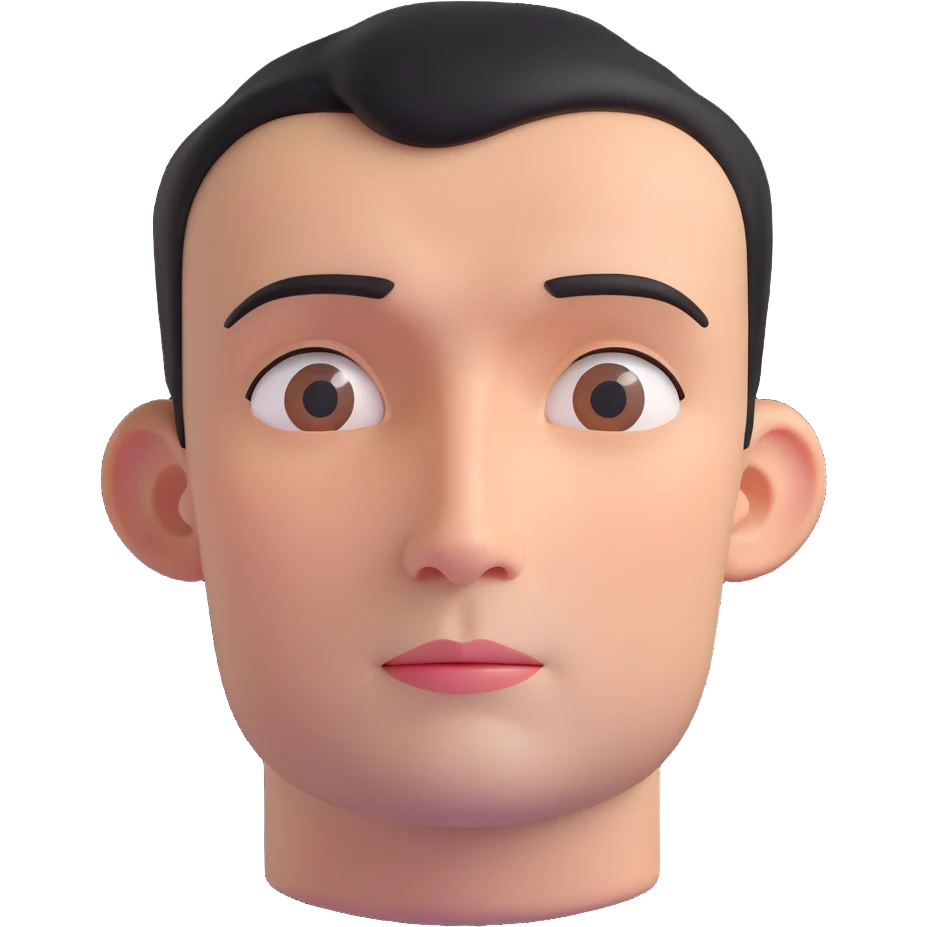 3D-rendered head of a man looking upward thoughtfully, realistic facial features, smooth shading, subtle expression, soft lighting, only the head, no body, clean white background, high detail, emoji-style, volumetric emoji