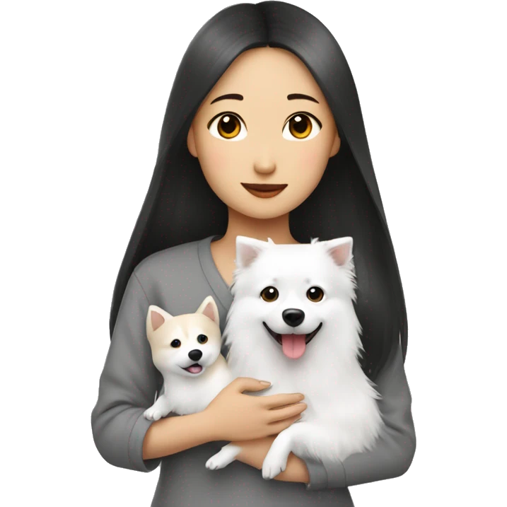 asian girl with Japanese spitz dog with heart emoji