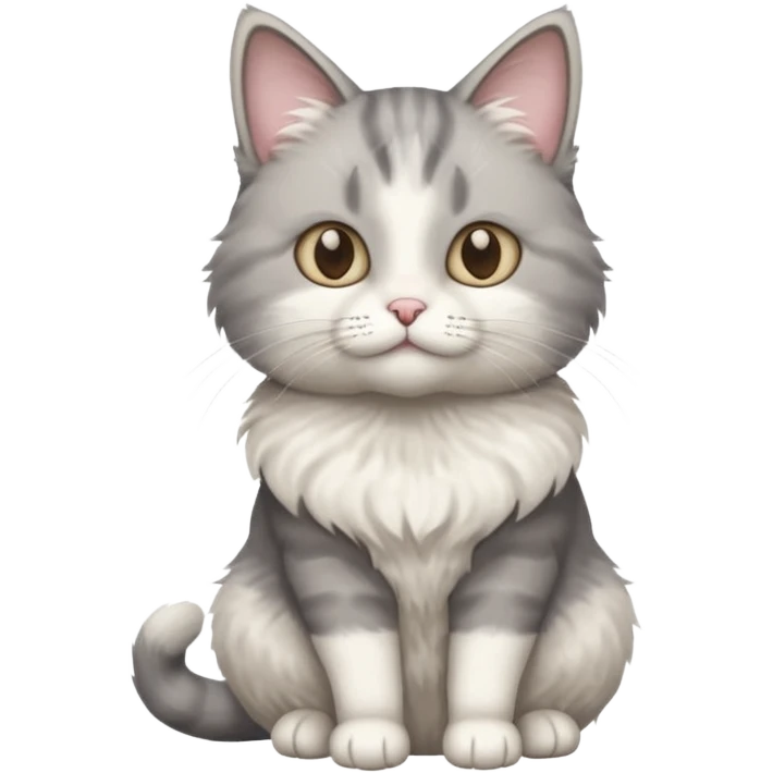 a realistic looking very fluffy grey and white cat sitting up straight emoji