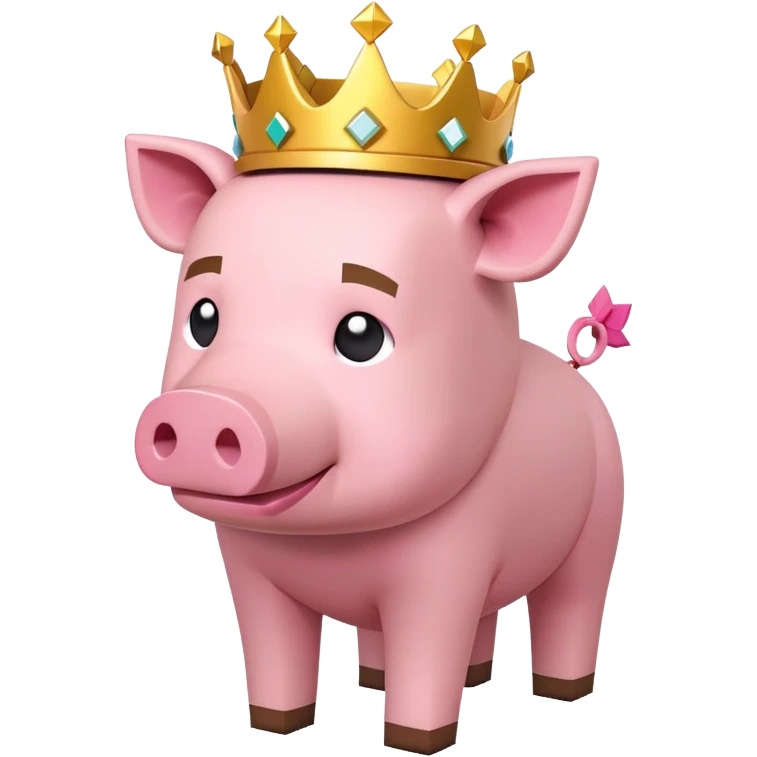 Minecraft pig full body pink blocky animal with square head wearing a crown emoji