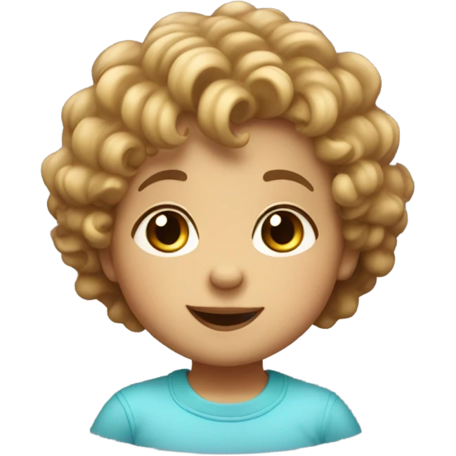 Generate a cheerful toddler Memoji with short curly/wavy hair, big sparkling eyes, and an innocent smile. The toddler should look playful, with a cute round face and small nose. emoji