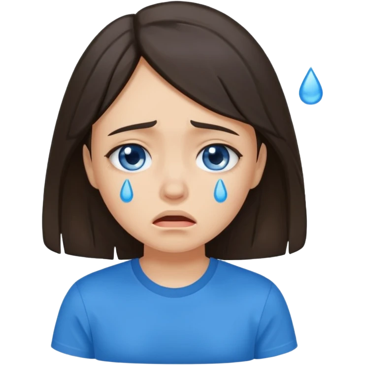 sad brunette girl crying with blue tears wearing a blue tshirt emoji