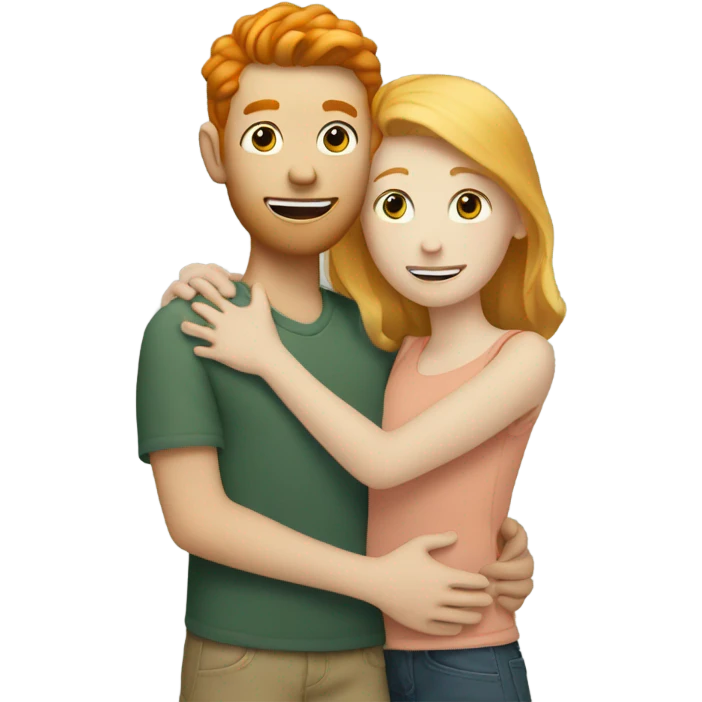 ginger boy and blonde girl hugging emoji