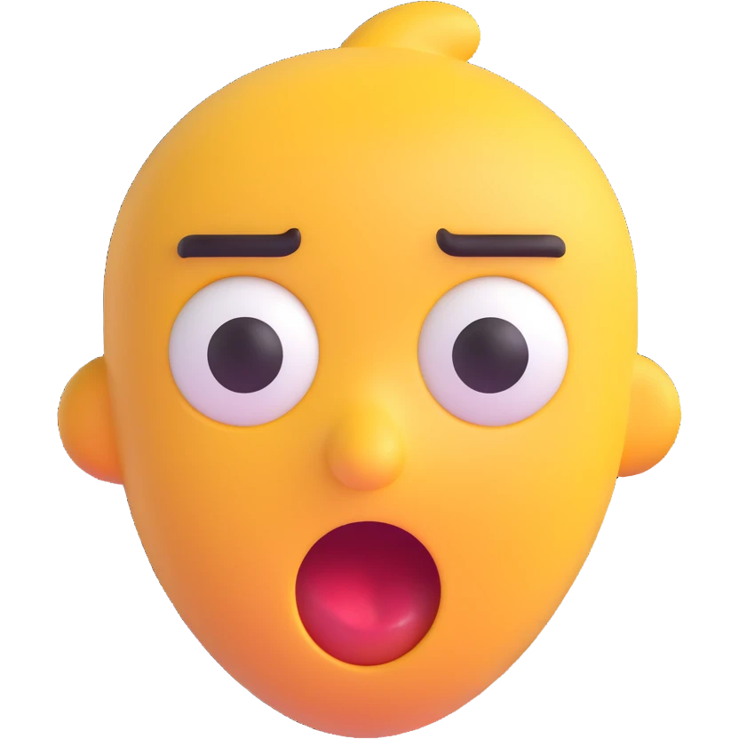 Shocked emoji in 3D style with a surprised expression, variant 6, no background, transparent background. emoji