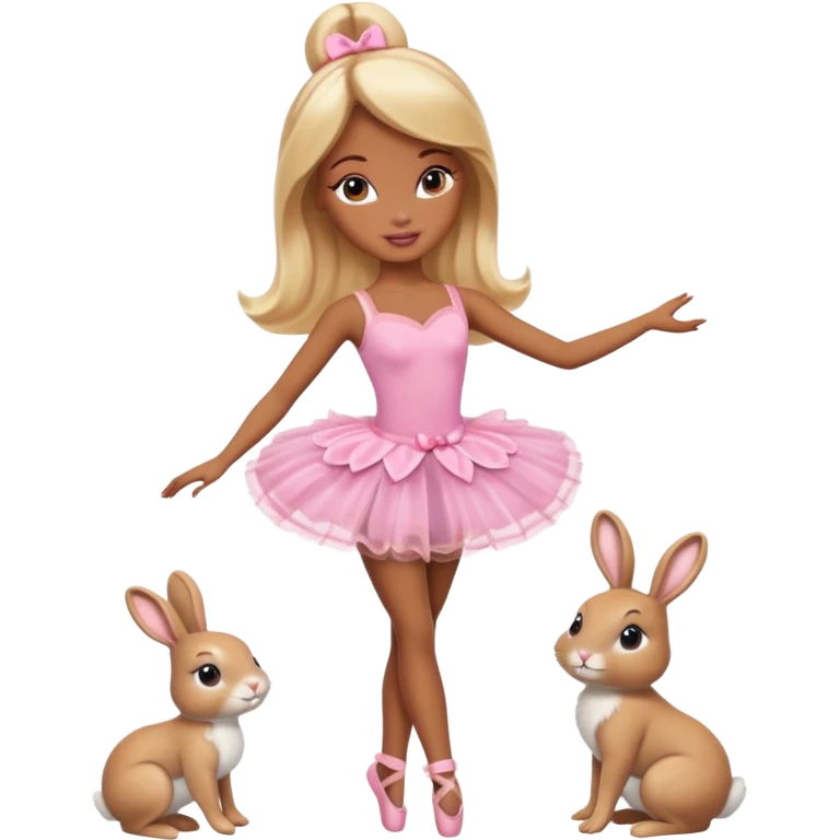 Brown skin blonde hair barbie ballerina with bunny  emoji