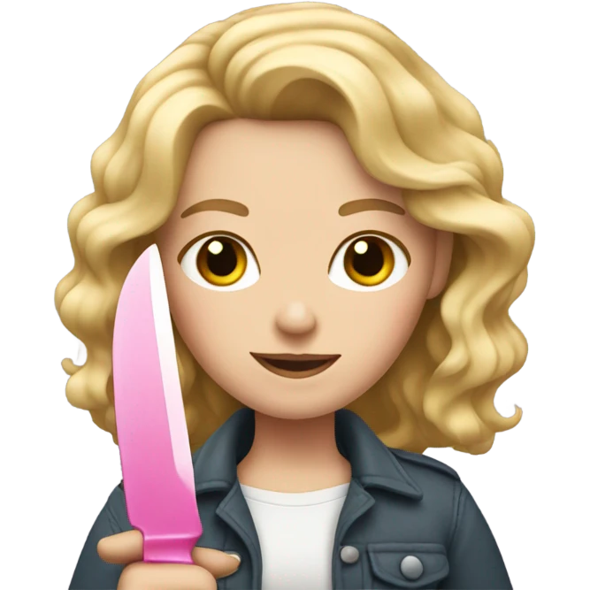 Blonde white girl with wavy hair holding a pink knife  emoji