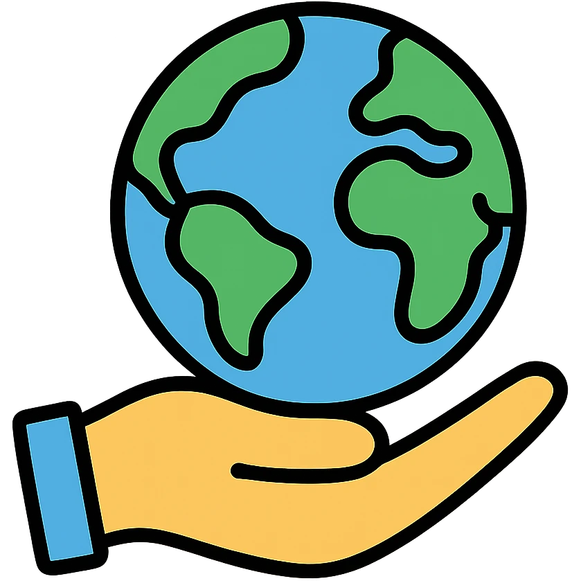 Earth with a protective hand, symbolizing environmental protection and commitment emoji