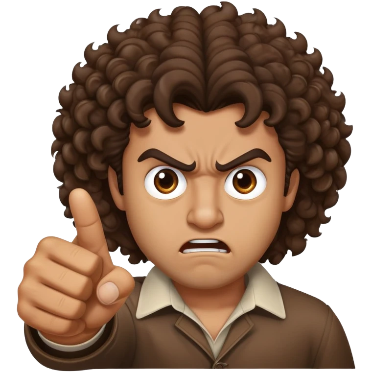 Angry brown man with big curly brown hair pointing at me emoji