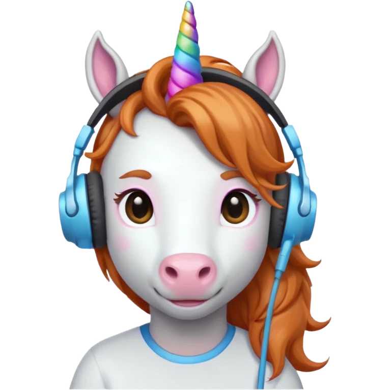 headphone wearing unicorn with ginger  hair emoji