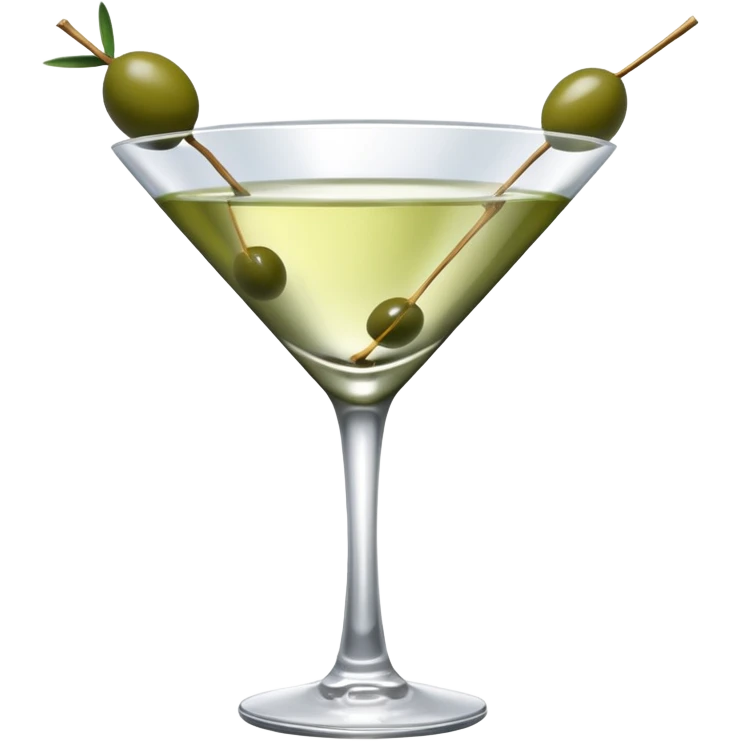 martini glass with 3 olives. no straw, just 1 stick that the olives will be stuck on. olives should have the same size. no leaves at all. liquid should be more white/clear than greek  emoji