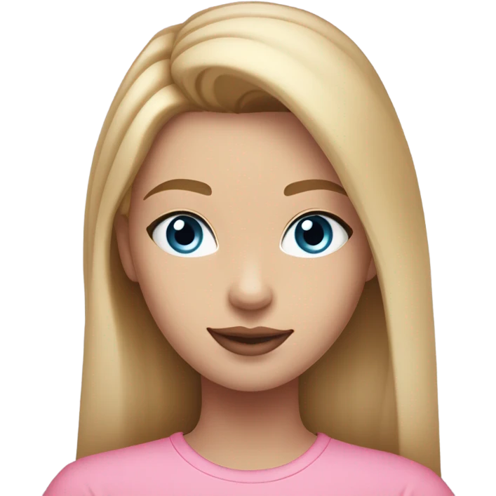 I 21 year old girl with warm blonde hair and blue eyes in a pink shirt. She was makeup on that’s natural and subtle pink lips emoji