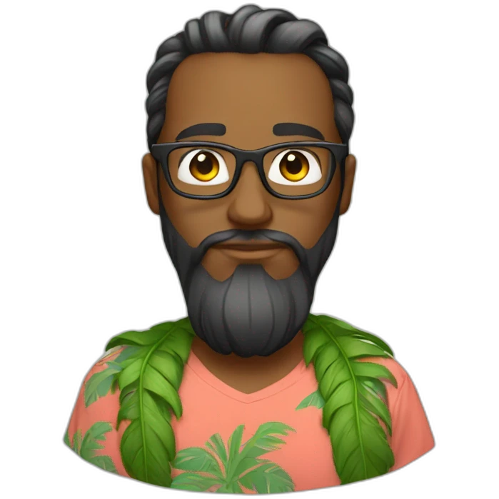 Backend developer with man bun glasses and Hawaiian t-shirt emoji