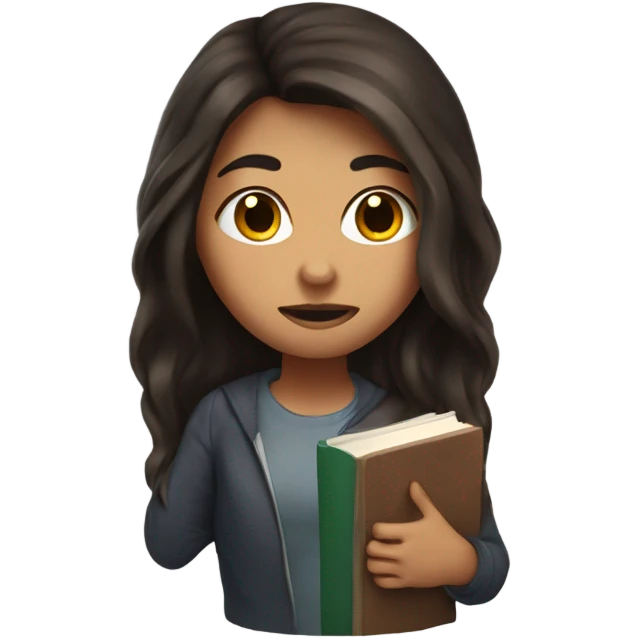 Brusing student with dark brown long hair and a book in her hand emoji